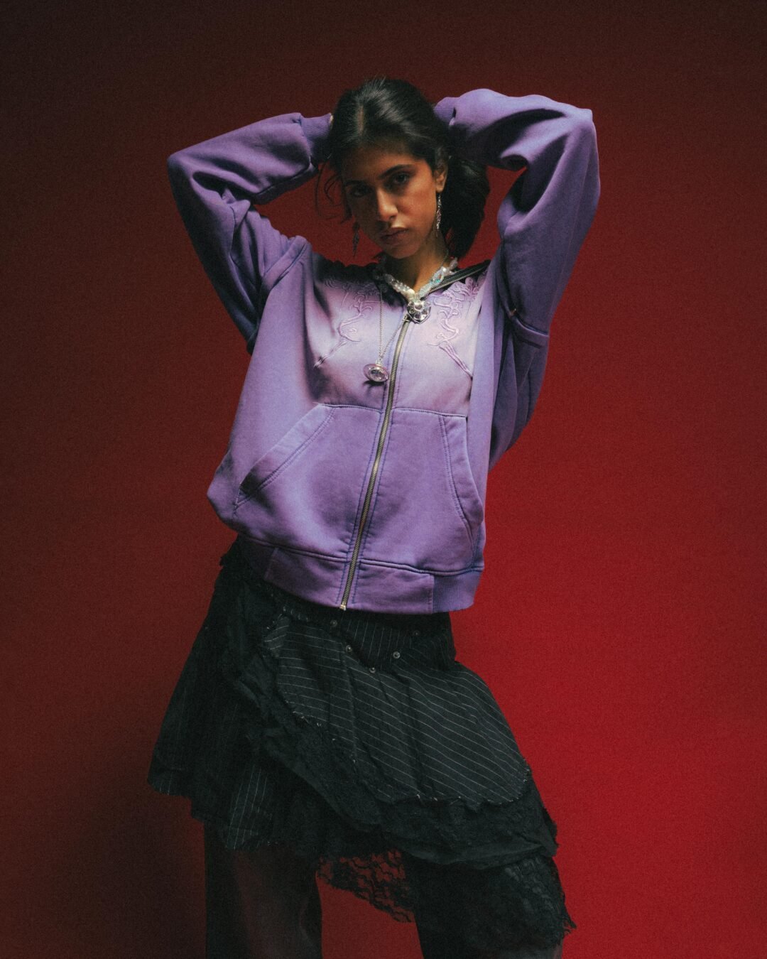 Purple - Tribal washed hoodie - Image 4