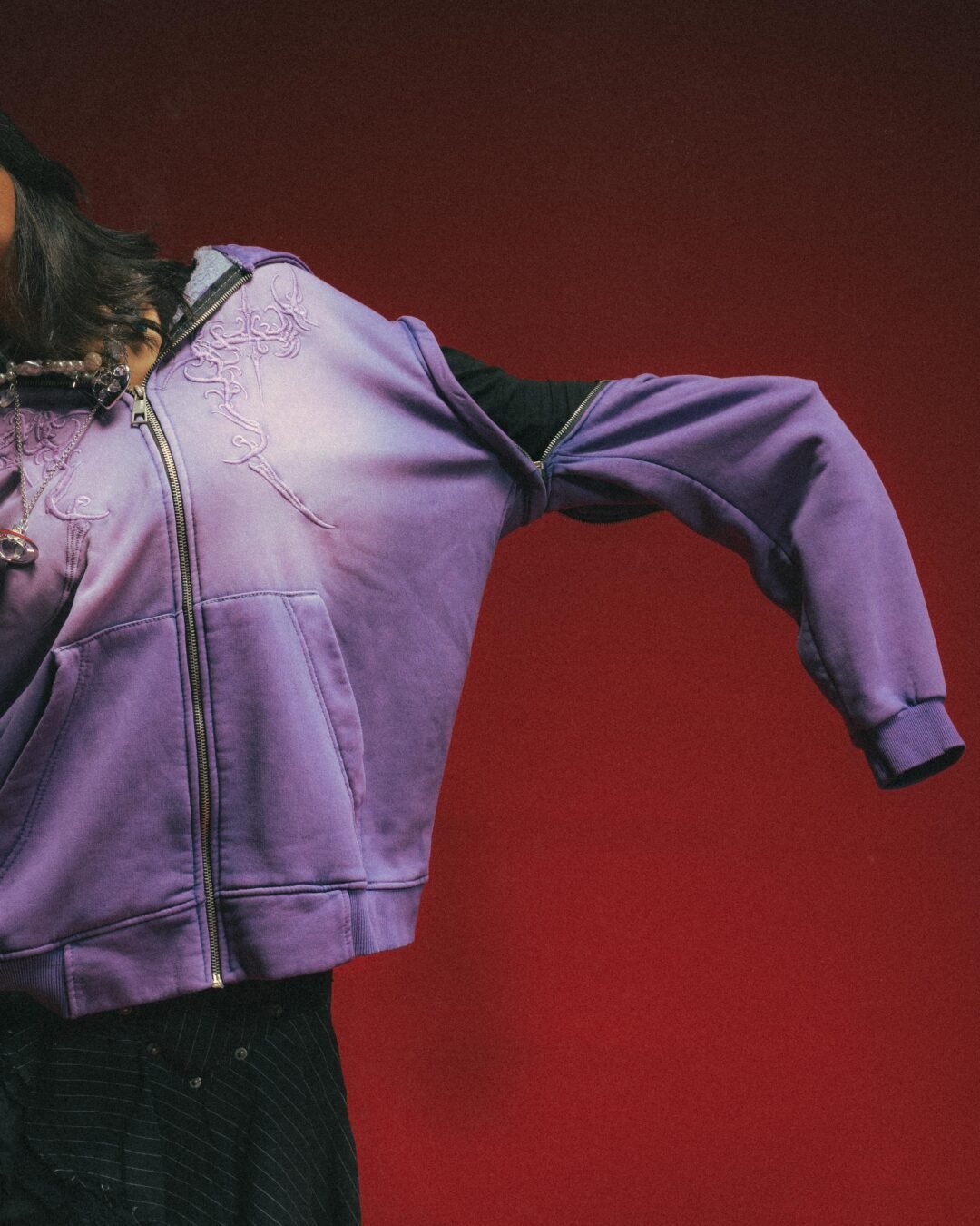 Purple - Tribal washed hoodie - Image 3