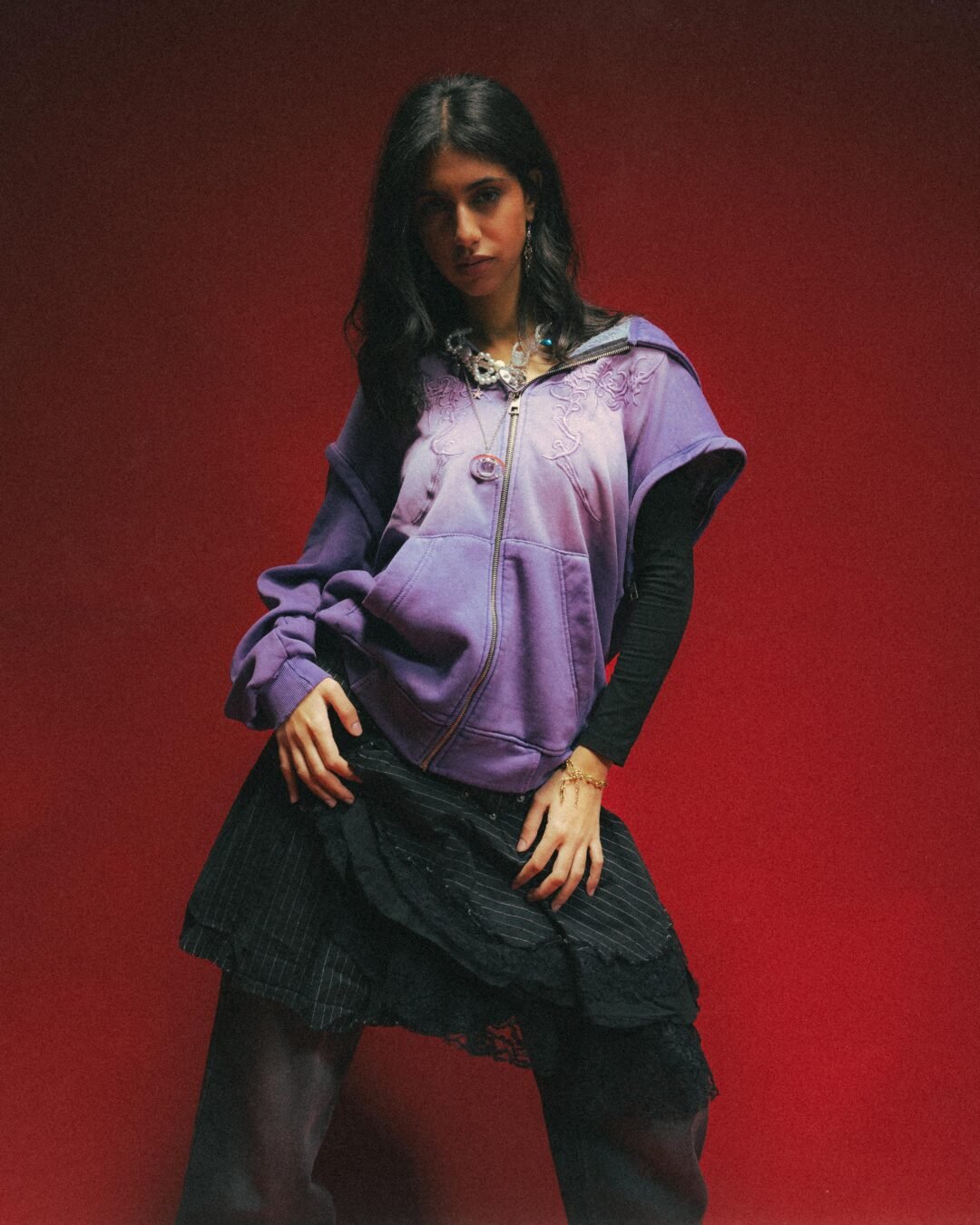 Purple - Tribal washed hoodie - Image 2